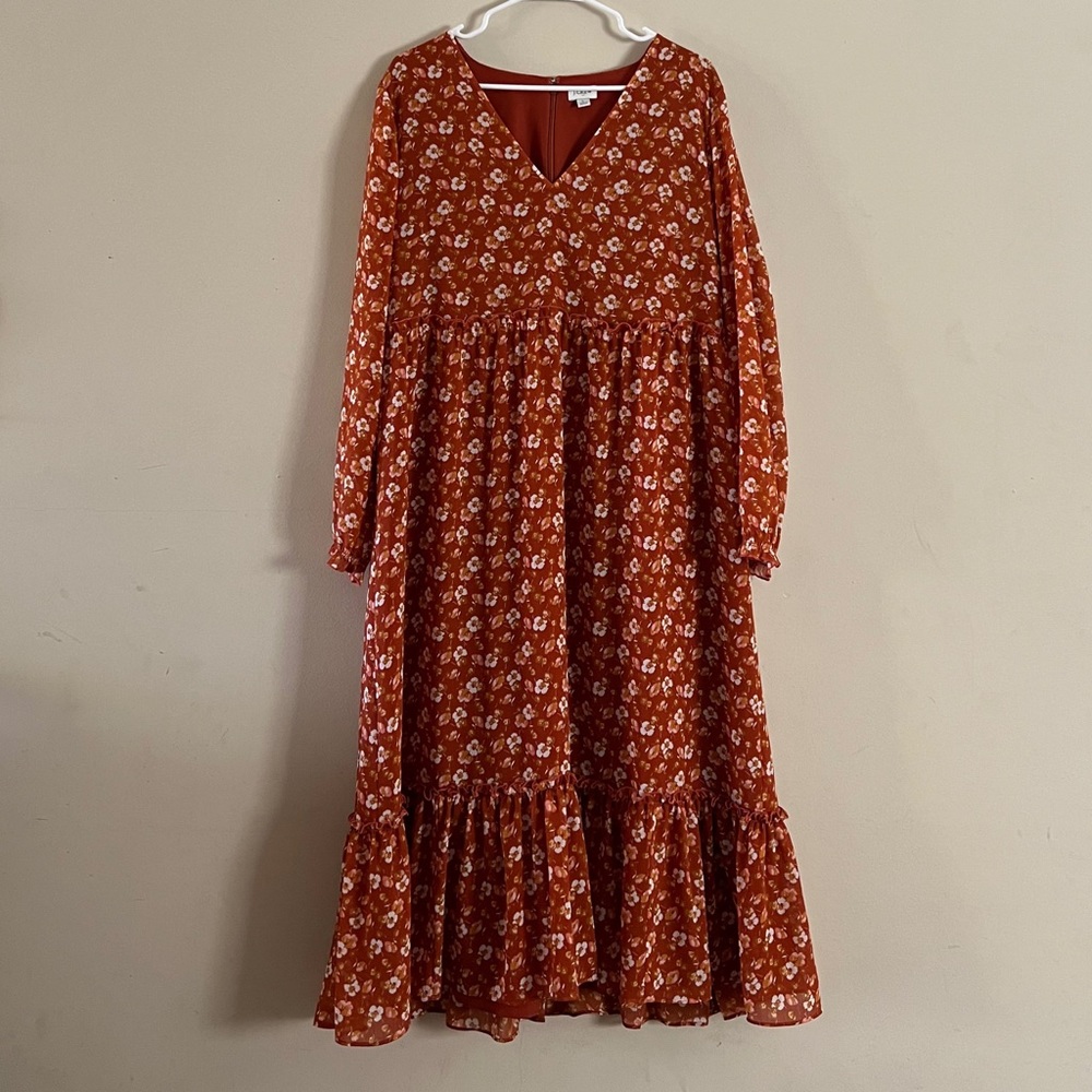 Burst of orange floral midi dress